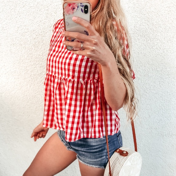 Red Gingham Ruffle Top - Picture 2 of 8